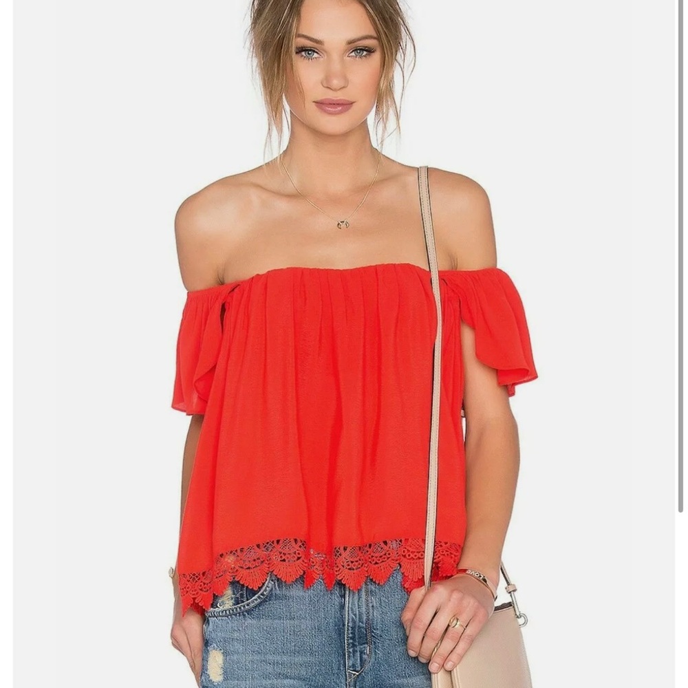 Lovers + Friends Off Shoulder Beach Top in Orange Red Sz XS